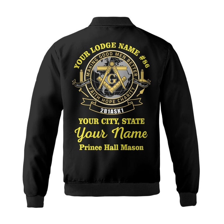 Personalized Name Prince Hall 2B1 ASK1 Making Good Men Better Freemasonry 3D Bomber Jacket Size S-5XL