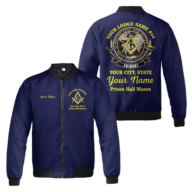 Personalized Name Prince Hall 2B1 ASK1 Making Good Men Better Freemasonry 3D Bomber Jacket Size S-5XL