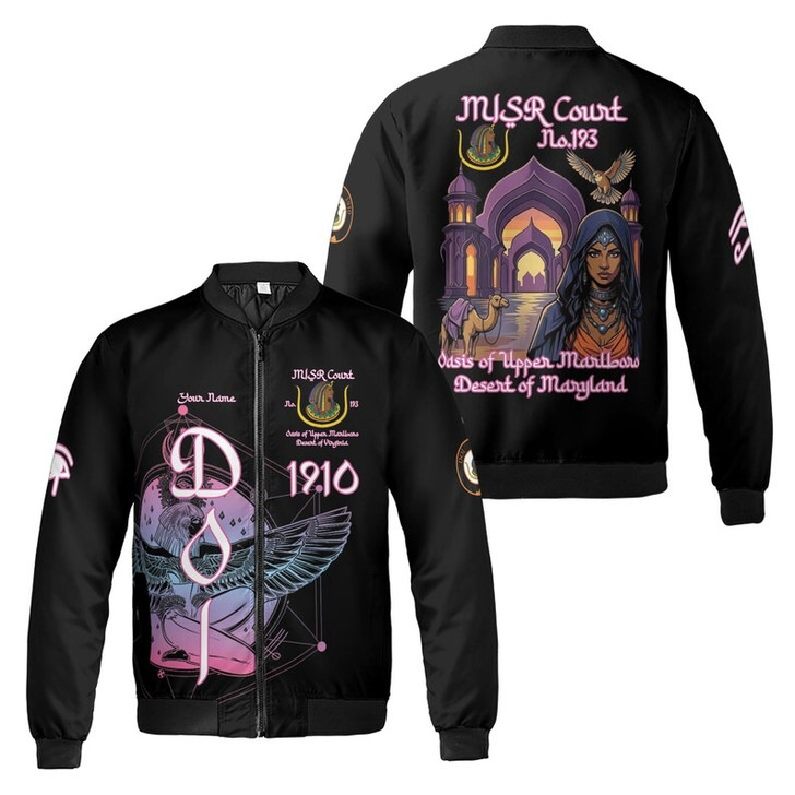 Personalized Court Name DOI Daughters Of Isis Purple Lady Shriners AEAONMS 3D Bomber Jacket Size S-5XL