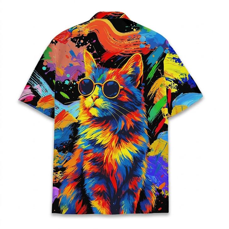 Funky Colorful Trippy Sunglasses Cat Hawaiian Shirt S-5XL