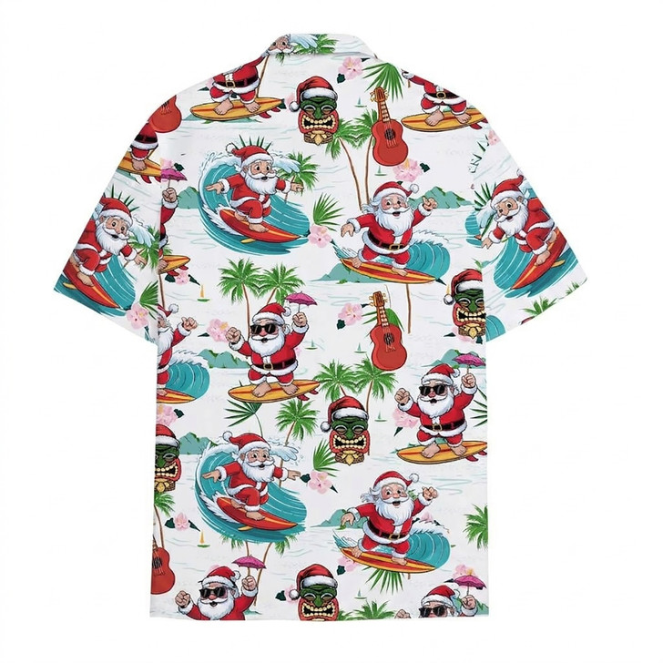 Tropical Christmas in July Funny Surfing Santa Hawaiian Shirt S-5XL
