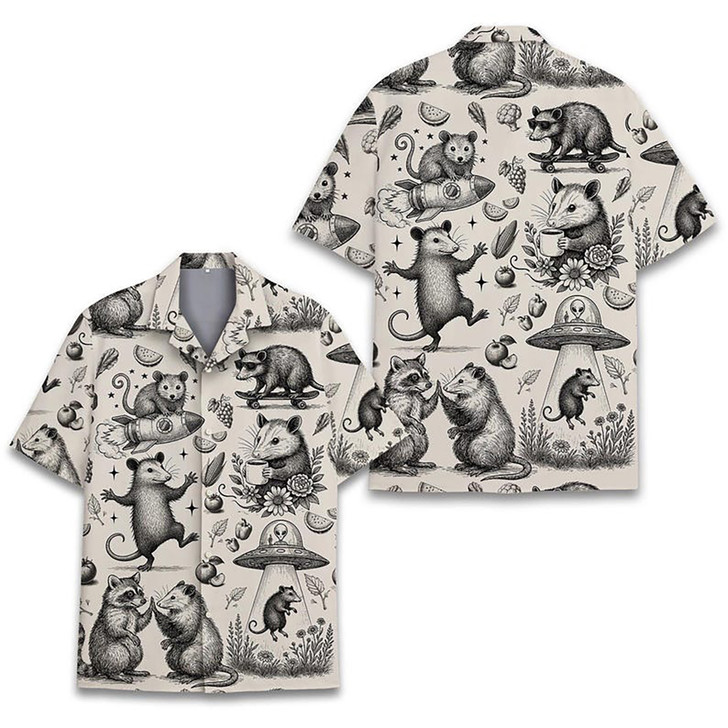 Funny Vintage UFO Coffee Opossum Hawaiian Shirt S-5XL