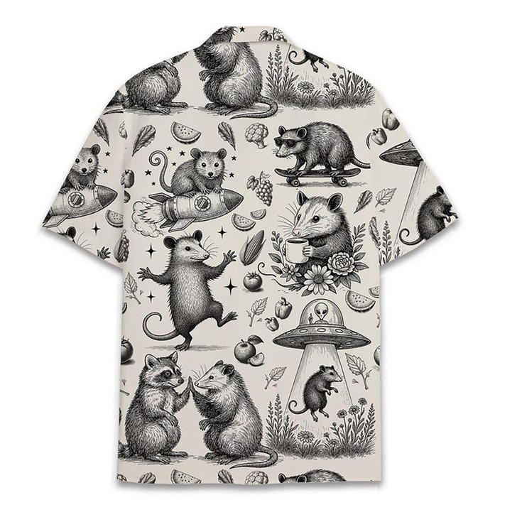 Funny Vintage UFO Coffee Opossum Hawaiian Shirt S-5XL