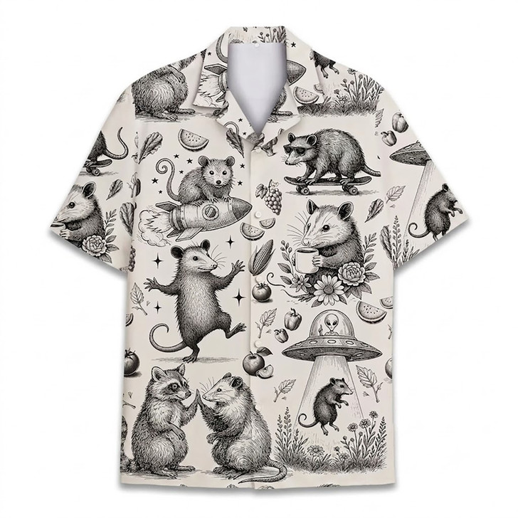 Funny Vintage UFO Coffee Opossum Hawaiian Shirt S-5XL