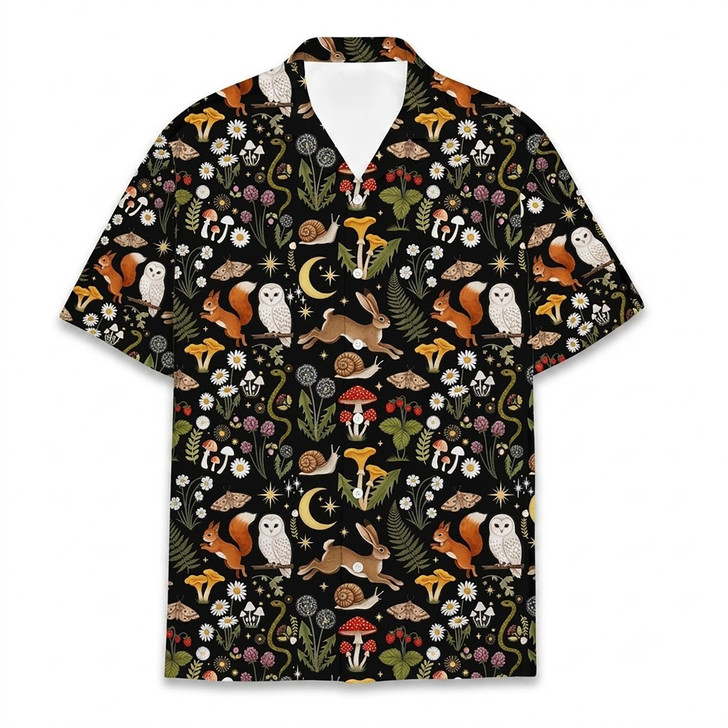 Cottagecore Mushroom Forest Animal Hawaiian Shirt S-5XL