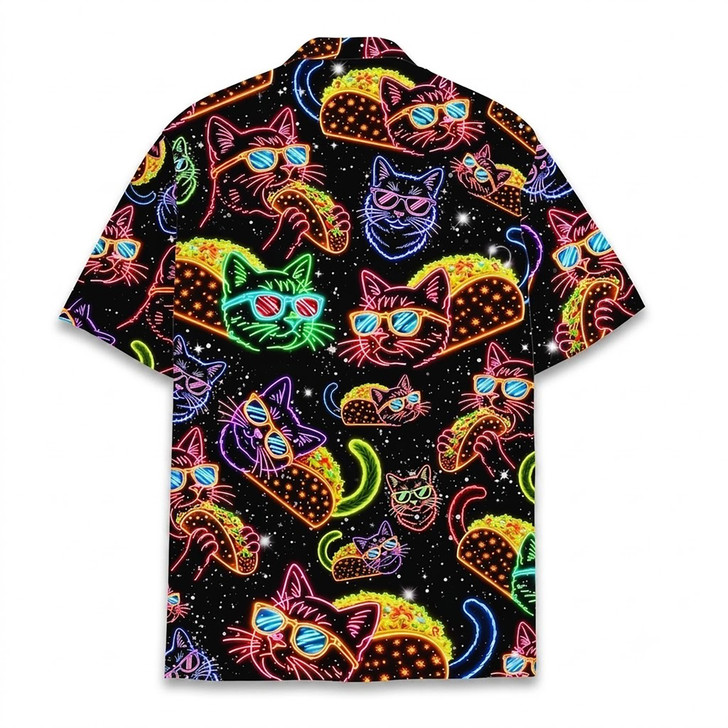 Neon Funny Cat Taco Mexican Food Hawaiian Shirt S-5XL