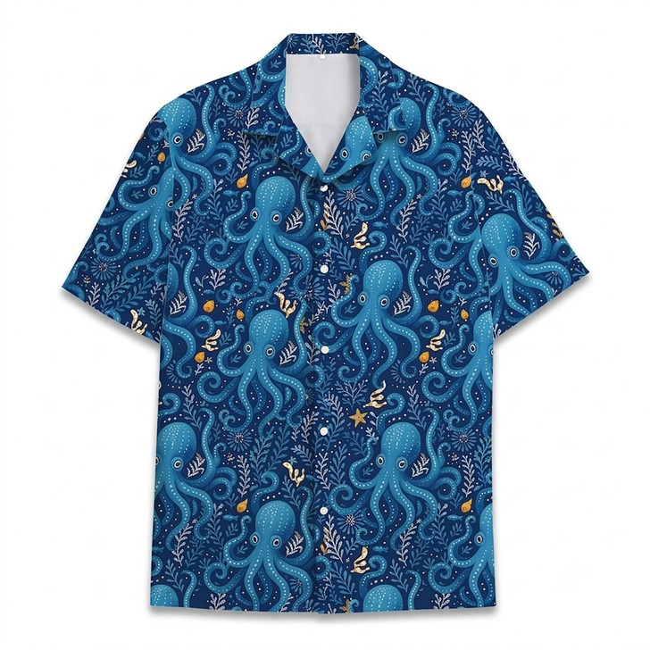 Blue Octopus Marine Life Sea Creature Hawaiian Shirt S-5XL