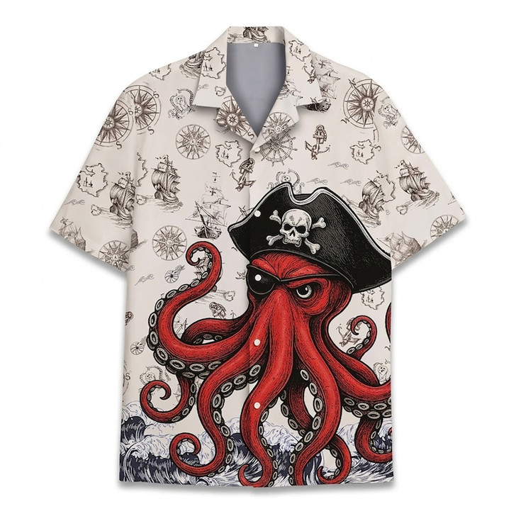 Vintage Pirate Octopus Sea Monster Hawaiian Shirt S-5XL