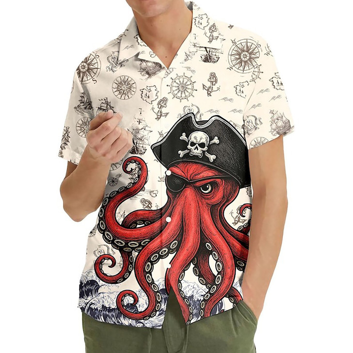 Vintage Pirate Octopus Sea Monster Hawaiian Shirt S-5XL
