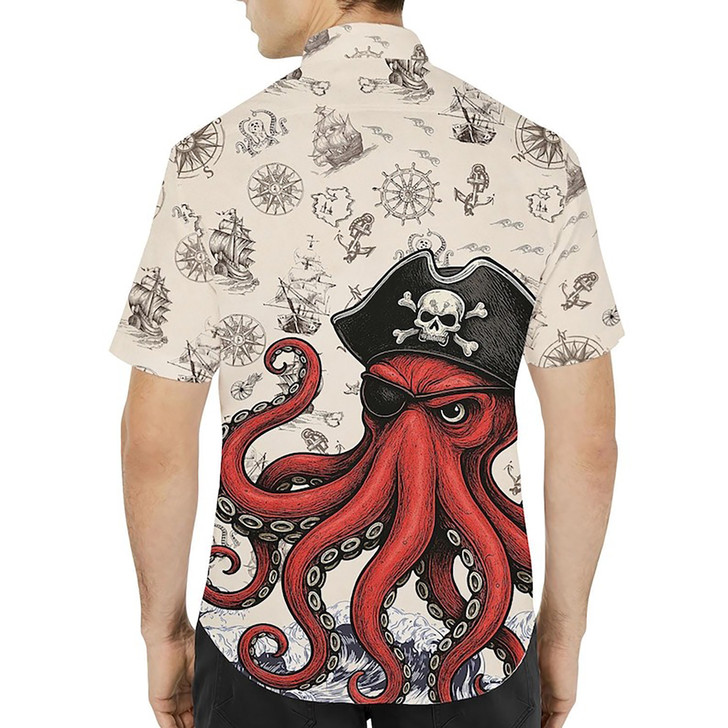 Vintage Pirate Octopus Sea Monster Hawaiian Shirt S-5XL