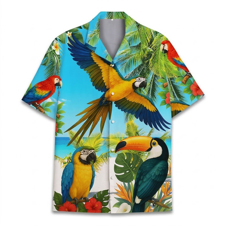 Tropical Parrot Luau Party Summer Hawaiian Shirt S-5XL