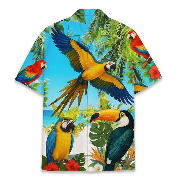 Tropical Parrot Luau Party Summer Hawaiian Shirt S-5XL