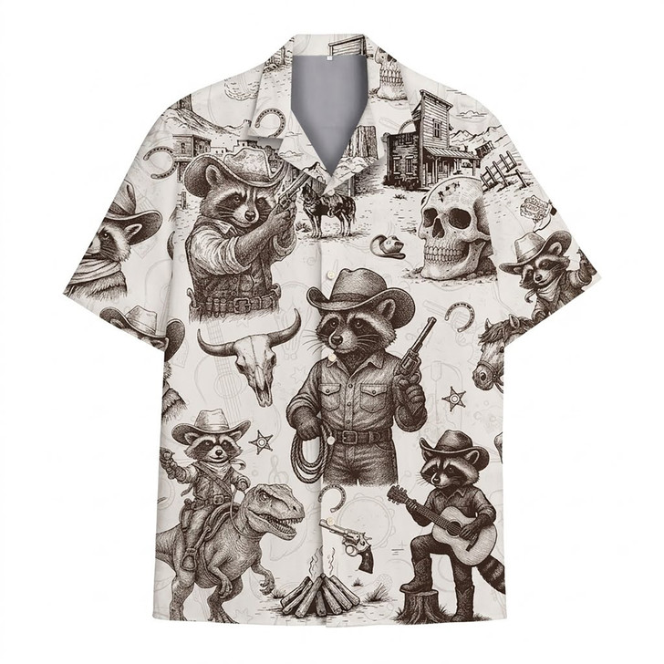 Funny Cowboy Raccoon Wild West Hawaiian Shirt S-5XL