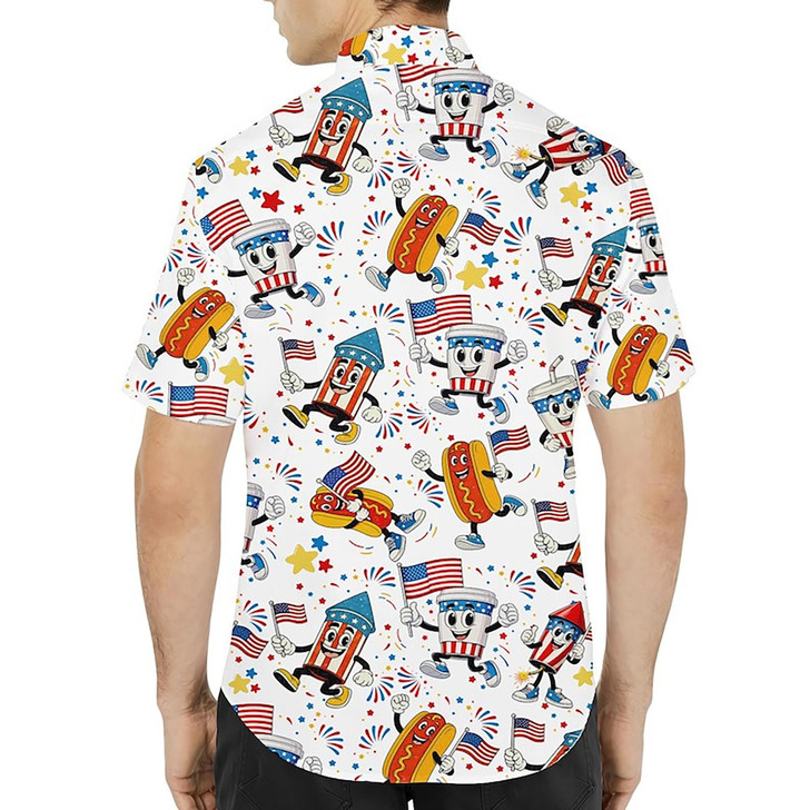 Fourth of July Patriotic Food Fireworks Hawaiian Shirt S-5XL