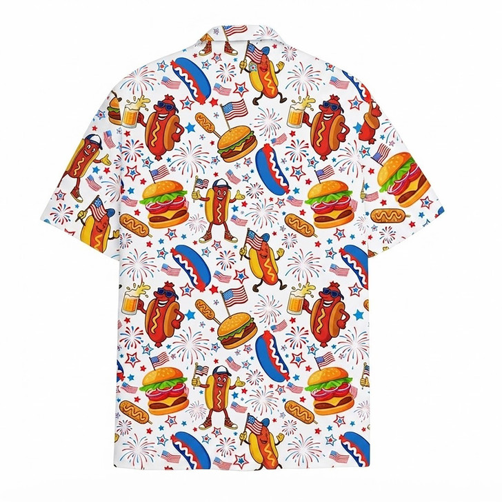 Patriotic Hot Dog Burger American Flag Hawaiian Shirt S-5XL