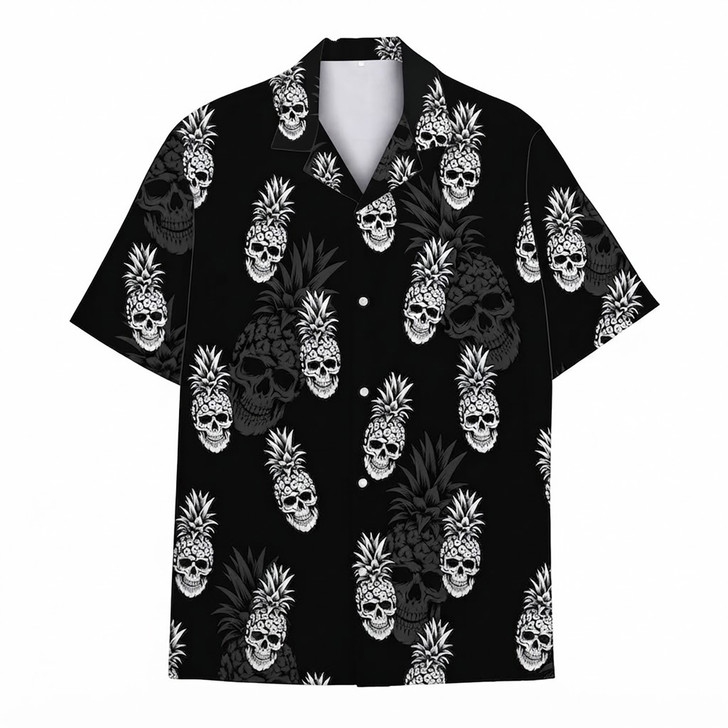 Tropical Fruits Pineapple Skull Beach Hawaiian Shirt S-5XL