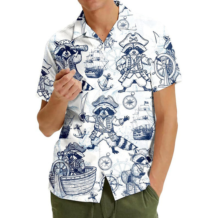 Vintage Pirate Raccoon Retro Hawaiian Shirt S-5XL