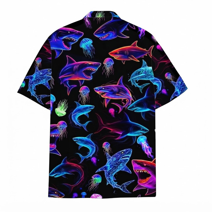 Neon Shark Cyberpunk Jellyfish Hawaiian Shirt S-5XL
