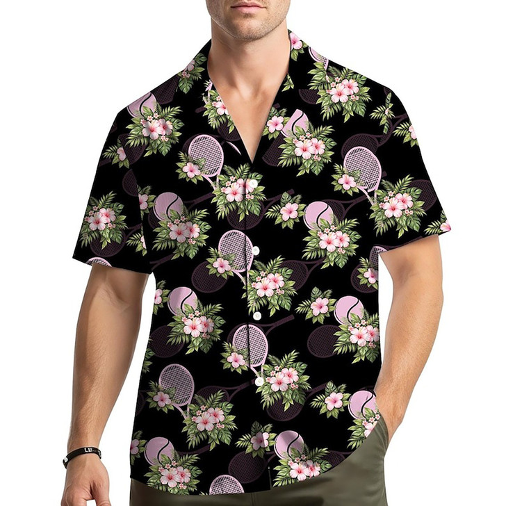 Tropical Floral Tennis Pattern Summer Vacation Hawaiian Shirt S-5XL