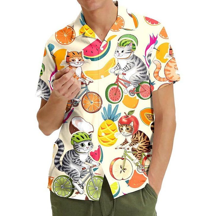 Cute Cats on Bicycles Summer Vacation Hawaiian Shirt S-5XL