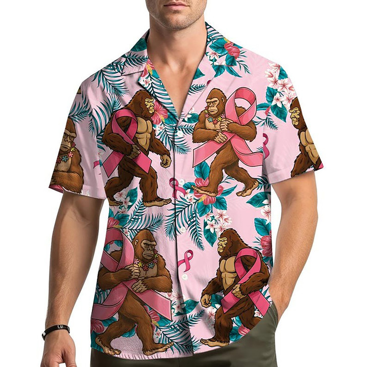 Breast Cancer Awareness Bigfoot Pink Ribbon Hawaiian Shirt S-5XL