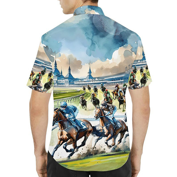 Funny Horse Racing Summer Short Sleeve Hawaiian Shirt S-5XL