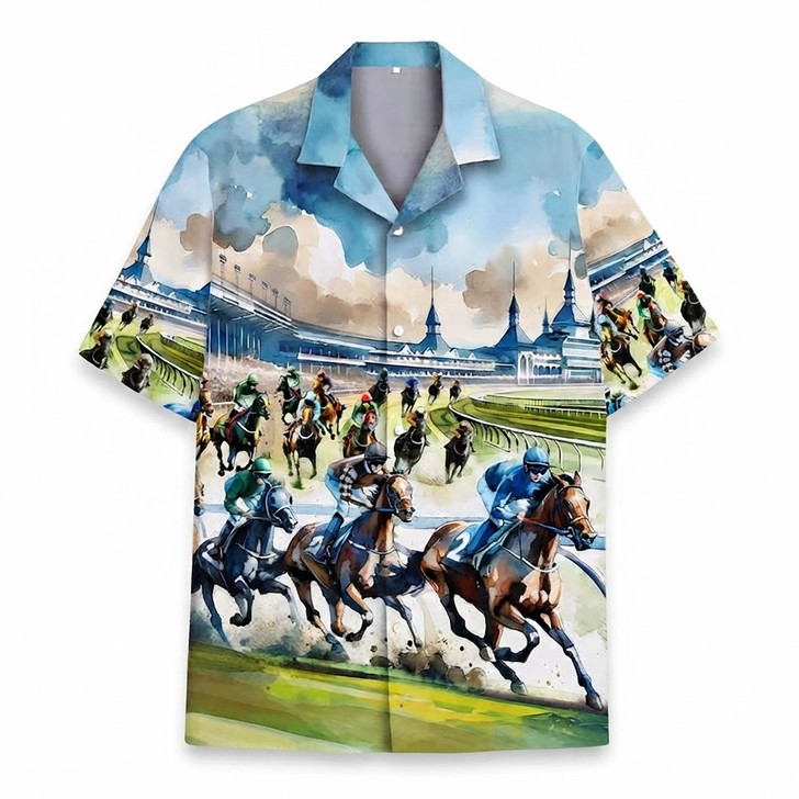 Funny Horse Racing Summer Short Sleeve Hawaiian Shirt S-5XL