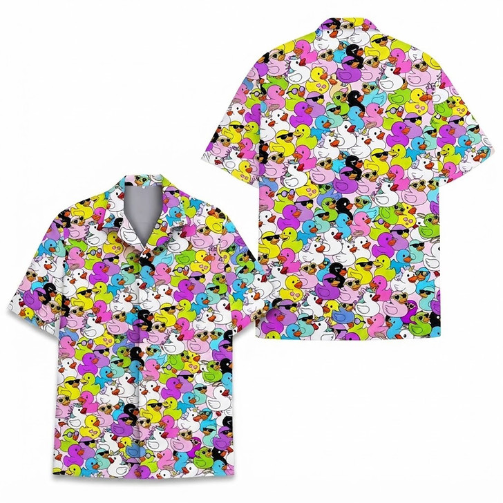 Funny Unicorn Rubber Duck Colorful Summer Hawaiian Shirt S-5XL