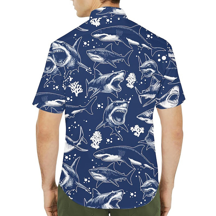 Retro Shark Aloha Summer Beach Hawaiian Shirt S-5XL