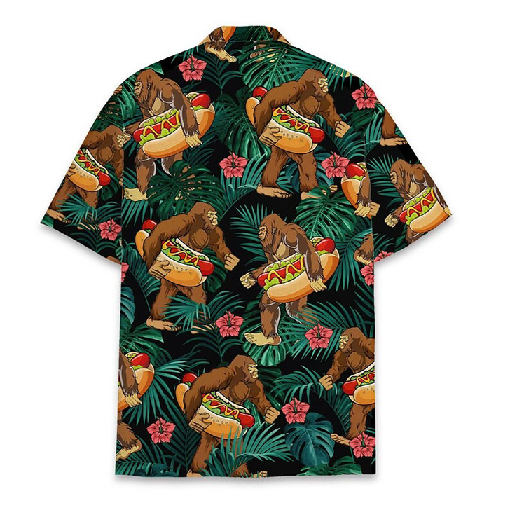 Funny Bigfoot Hot Dog Summer Vacation Hawaiian Shirt S-5XL