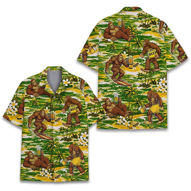 Funny Beer Bigfoot Tropical Summer Beach Hawaiian Shirt S-5XL