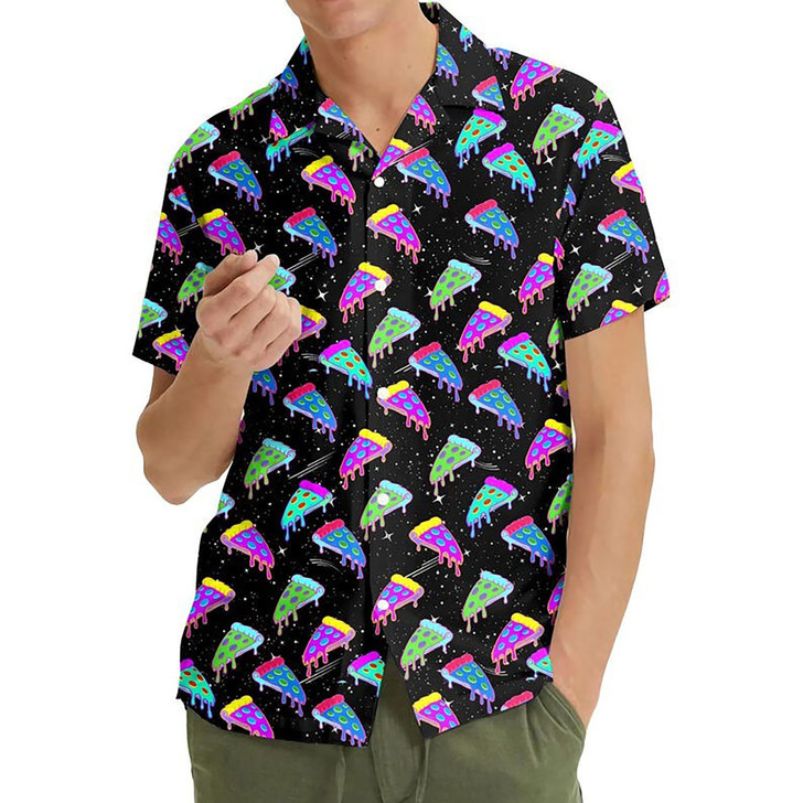 Neon Pizza Funny Space Galaxy Hawaiian Shirt S-5XL