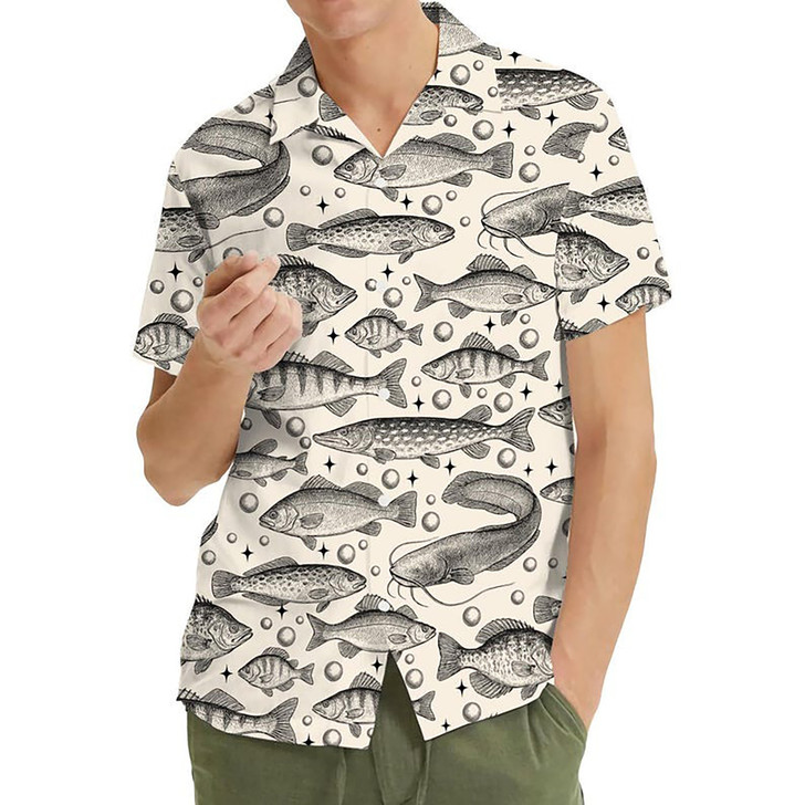 Vintage Fish Fisherman Fishing Gift Hawaiian Shirt S-5XL