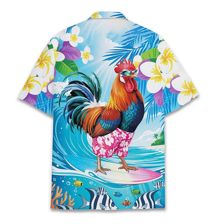 Funny Rooster Surfing Summer Beach Hawaiian Shirt S-5XL