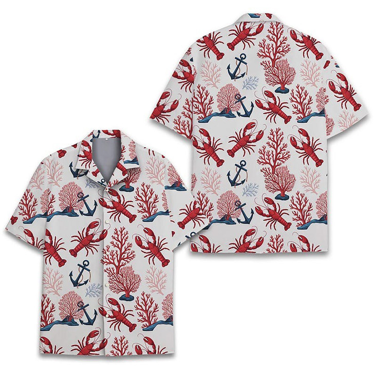Tropical Lobster Anchor Coral Beach Hawaiian Shirt S-5XL