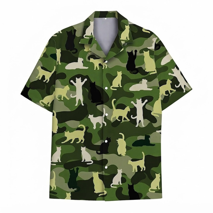 Funny Camo Cat Camouflage Print Hawaiian Shirt S-5XL