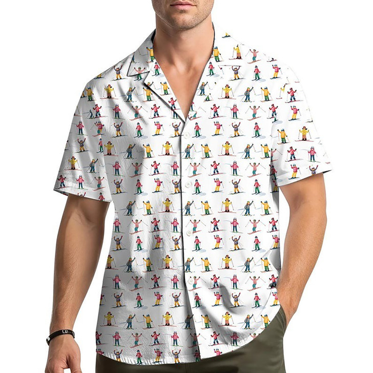 Vintage Skier Pattern Aloha Shirt Gift for Ski Lovers S-5XL