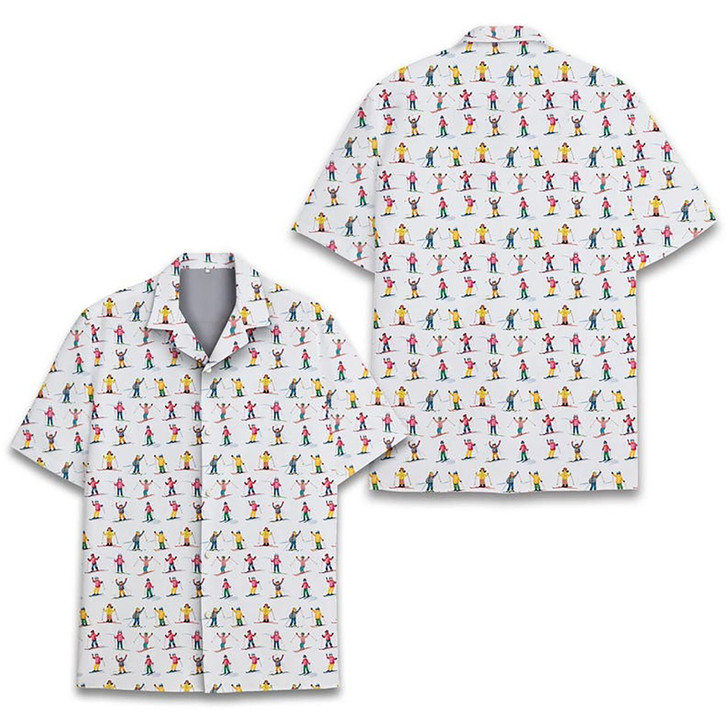 Vintage Skier Pattern Aloha Shirt Gift for Ski Lovers S-5XL