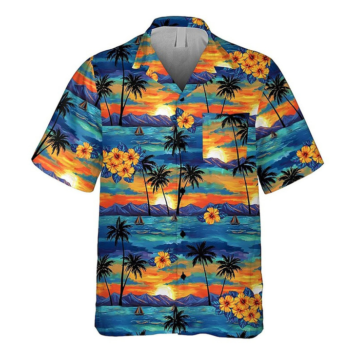 Tropical Sunset Beach Vacation Casual Hawaiian Shirt S-5XL
