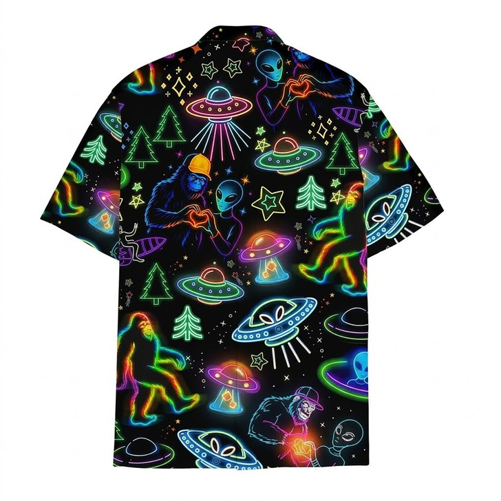 Neon Bigfoot Alien UFO Summer Beach Hawaiian Shirt S-5XL