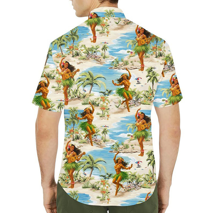 Vintage Retro Hula Girl Luau Beach Hawaiian Shirt S-5XL