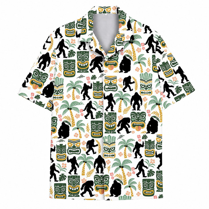 Tropical Bigfoot Summer Palm Tree Beach Hawaiian Shirt S-5XL