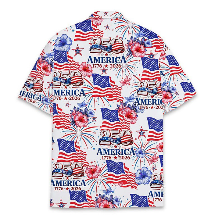 250 Year USA Floral Patriotic American 1776 2026 Hawaiian Shirt S-5XL