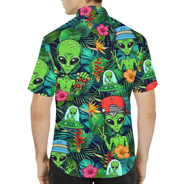 Tropical Alien Funny UFO Summer Beach Hawaiian Shirt S-5XL