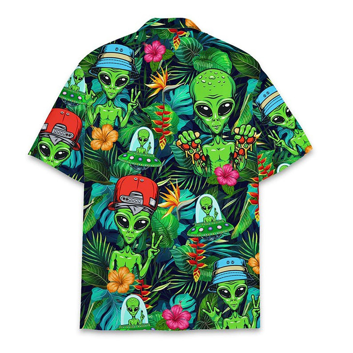 Tropical Alien Funny UFO Summer Beach Hawaiian Shirt S-5XL