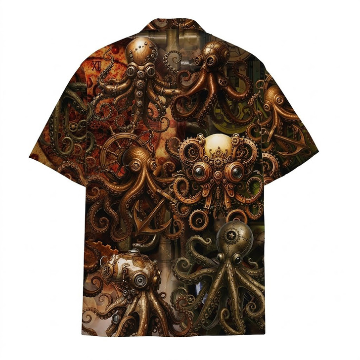 Steampunk Octopus Mechanical Gear Vintage Sci Fi Hawaiian Shirt S-5XL