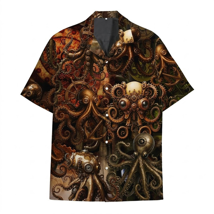 Steampunk Octopus Mechanical Gear Vintage Sci Fi Hawaiian Shirt S-5XL