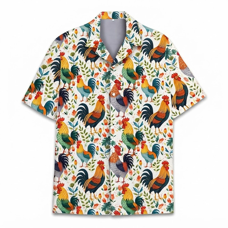 Tropical Rooster Funny Farm Animal Summer Beach Hawaiian Shirt S-5XL
