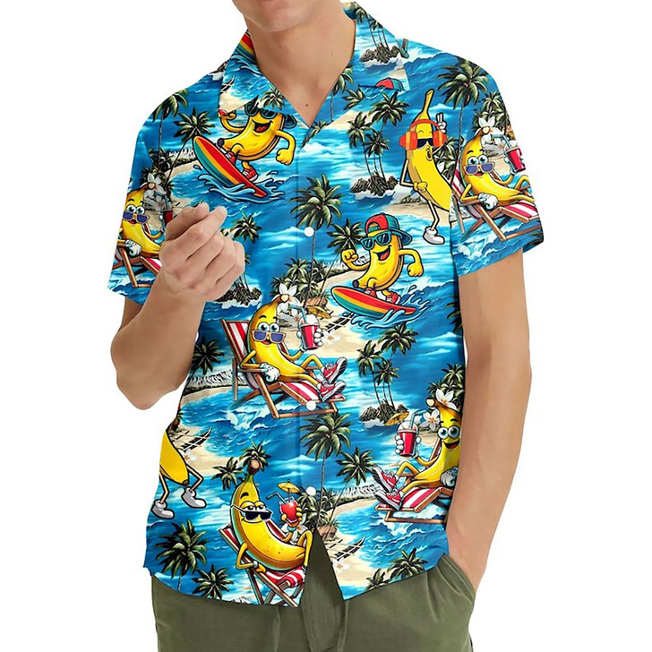 Funny Hula Banana Tropical Summer Beach Hawaiian Shirt S-5XL