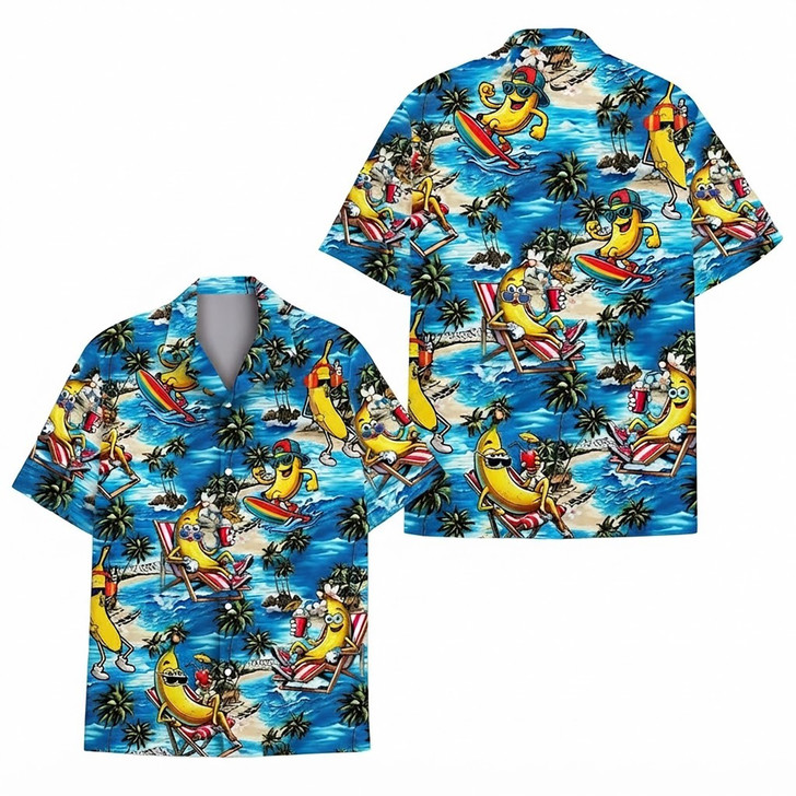 Funny Hula Banana Tropical Summer Beach Hawaiian Shirt S-5XL